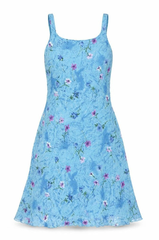 Adini Womens Blue Floral Polyester A-Line Size S Square Neck Pullover