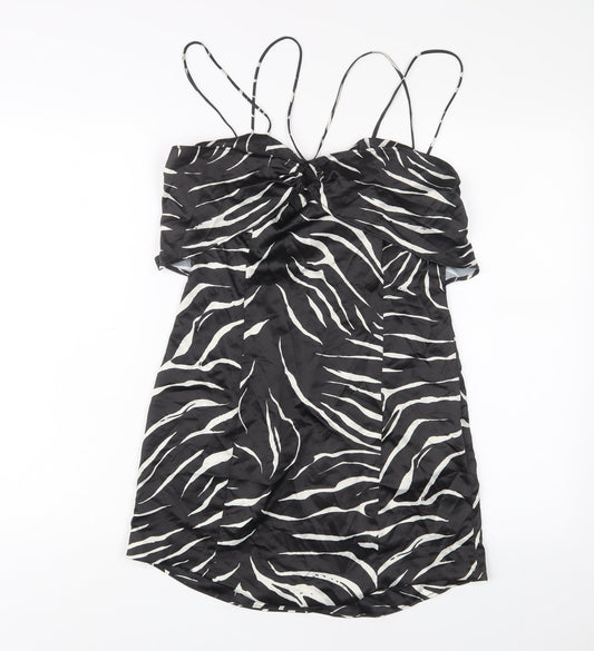 Zara Womens Black Animal Print Polyester A-Line Size L V-Neck Pullover