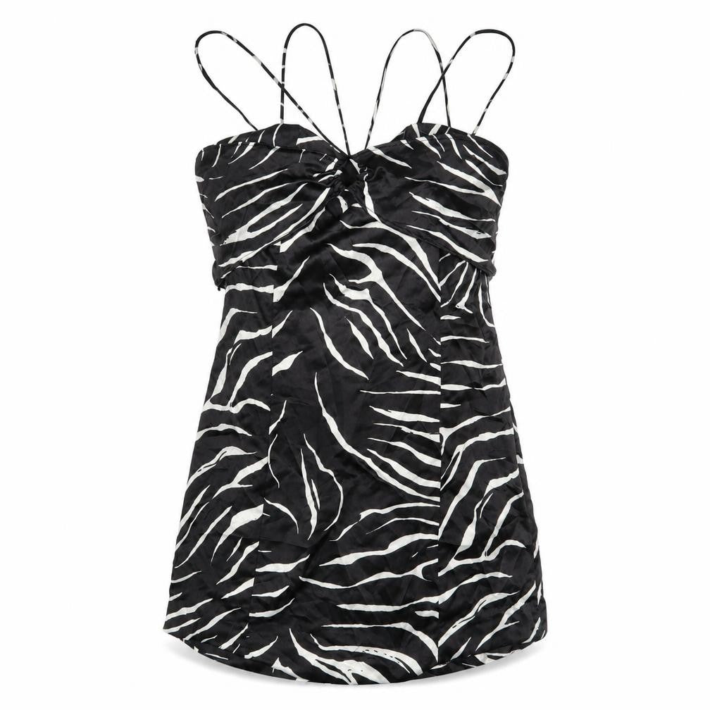 Zara Womens Black Animal Print Polyester A-Line Size L V-Neck Pullover