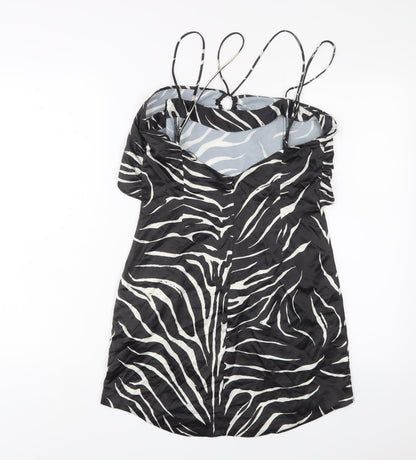 Zara Womens Black Animal Print Polyester A-Line Size L V-Neck Pullover