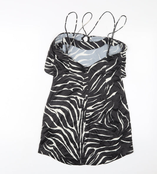 Zara Womens Black Animal Print Polyester A-Line Size L V-Neck Pullover