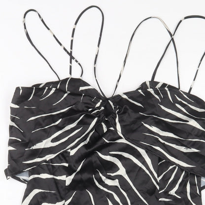 Zara Womens Black Animal Print Polyester A-Line Size L V-Neck Pullover