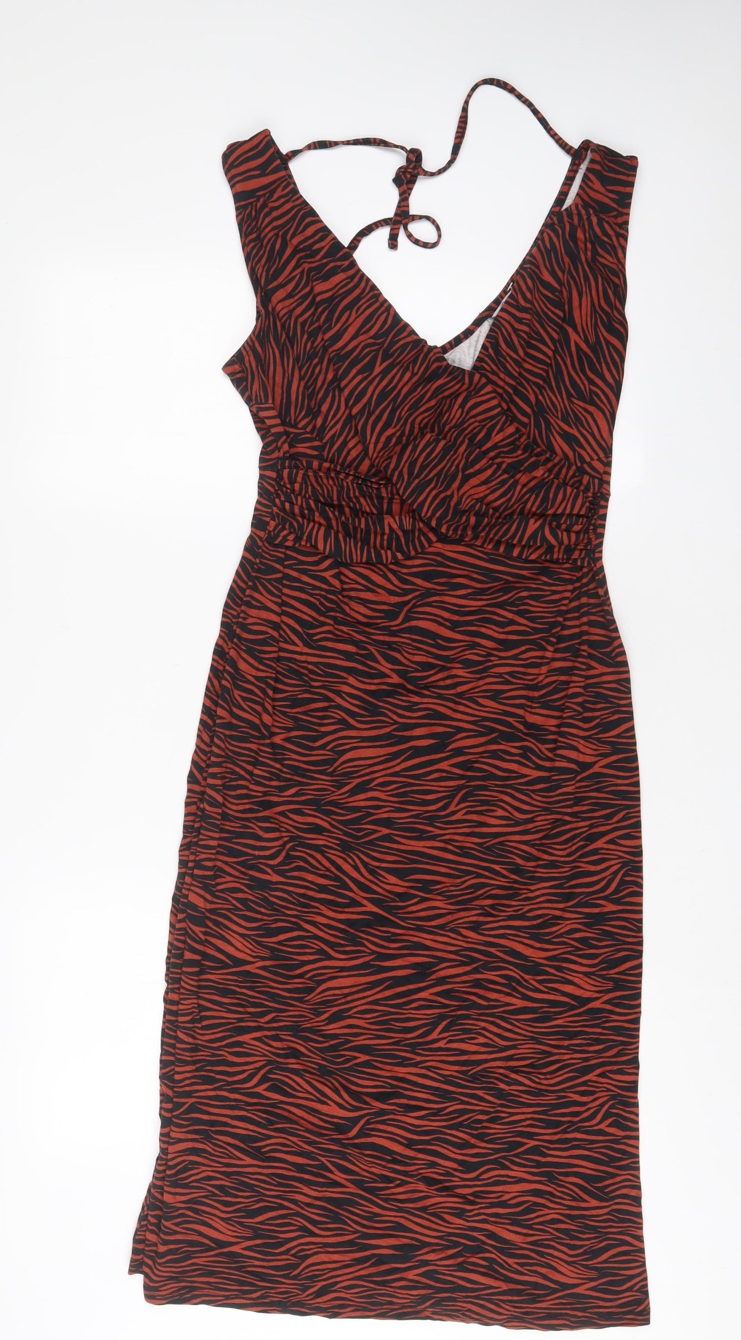 Bravissimo Womens Brown Animal Print Polyester A-Line Size 14 V-Neck Pullover