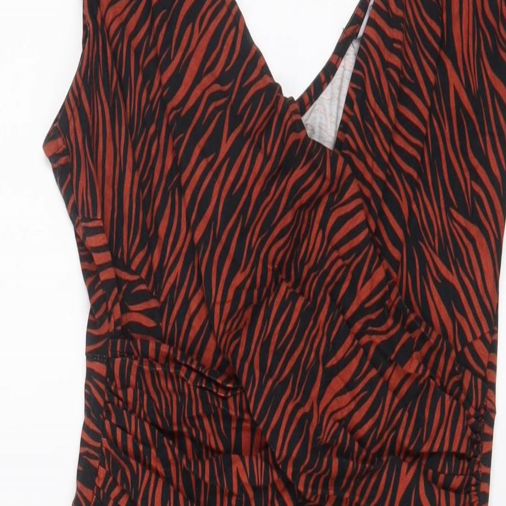 Bravissimo Womens Brown Animal Print Polyester A-Line Size 14 V-Neck Pullover