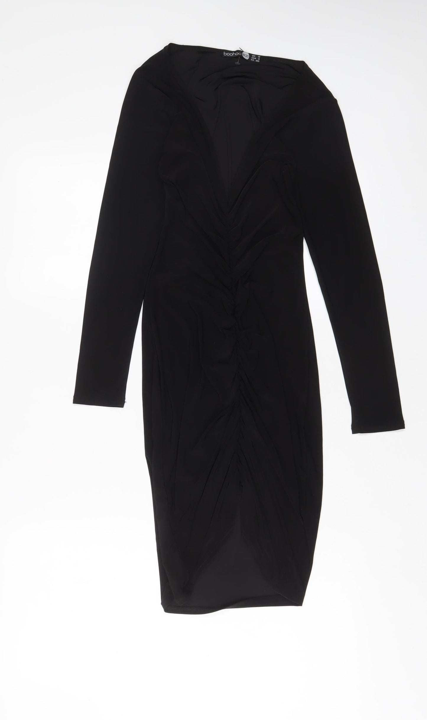 Boohoo Womens Black Polyester Bodycon Size 8 V-Neck Pullover