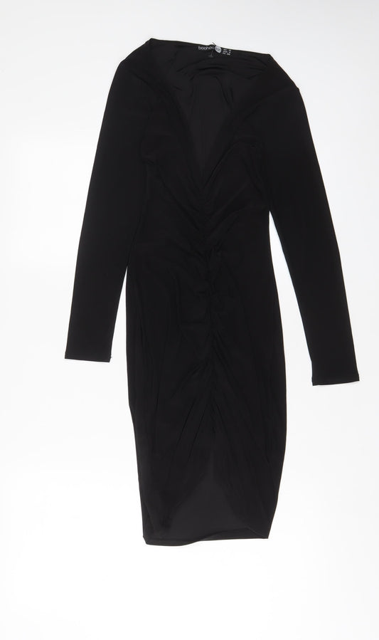 Boohoo Womens Black Polyester Bodycon Size 8 V-Neck Pullover
