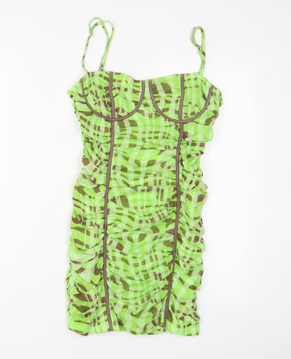 PRETTYLITTLETHING Womens Green Geometric Polyester A-Line Size 12 Square Neck Pullover