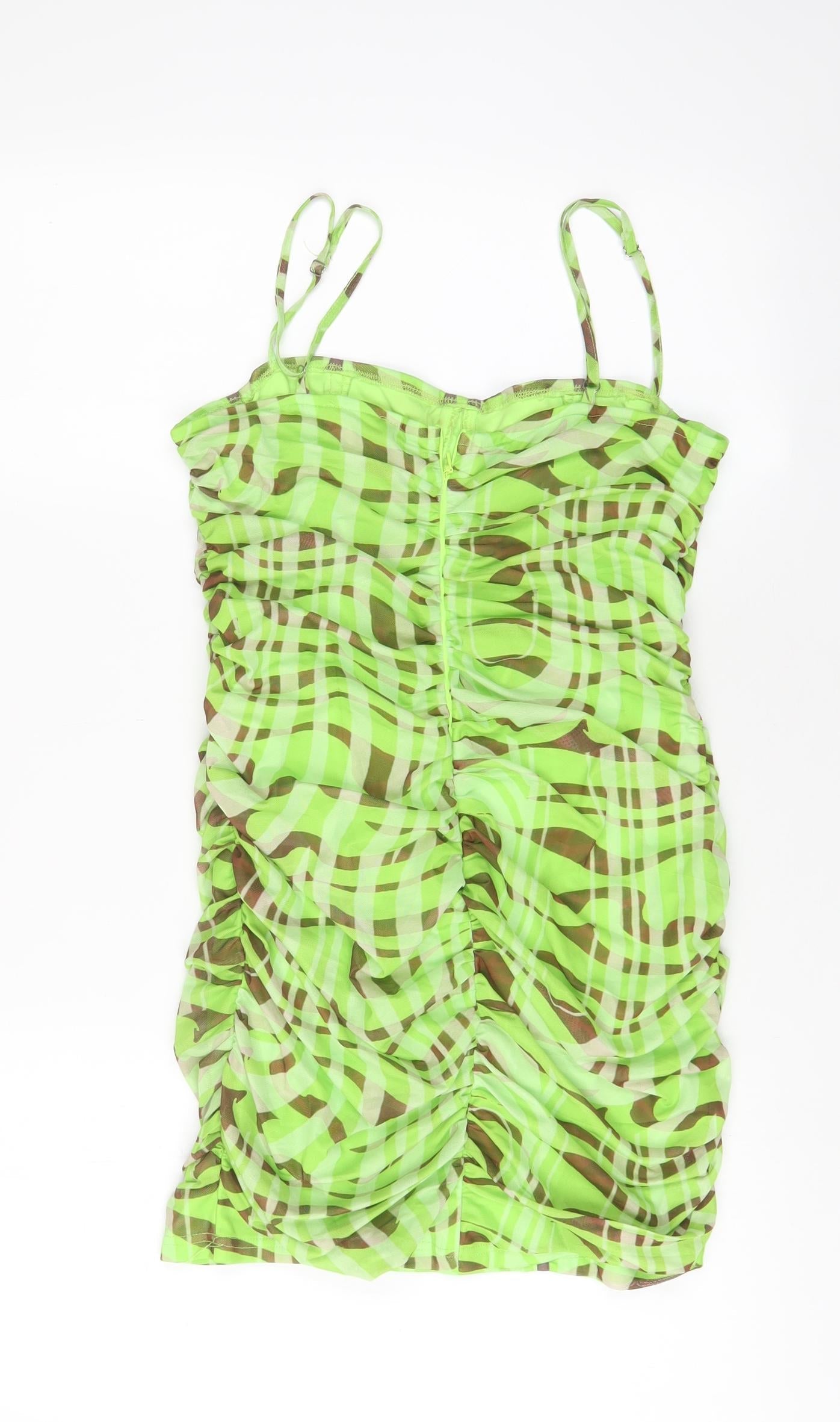 PRETTYLITTLETHING Womens Green Geometric Polyester A-Line Size 12 Square Neck Pullover