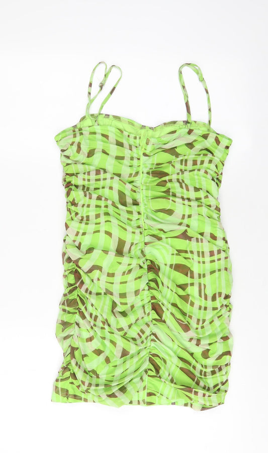 PRETTYLITTLETHING Womens Green Geometric Polyester A-Line Size 12 Square Neck Pullover