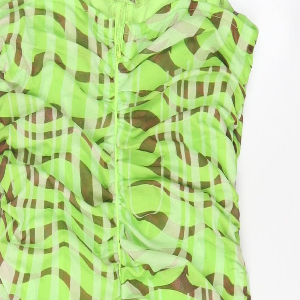 PRETTYLITTLETHING Womens Green Geometric Polyester A-Line Size 12 Square Neck Pullover