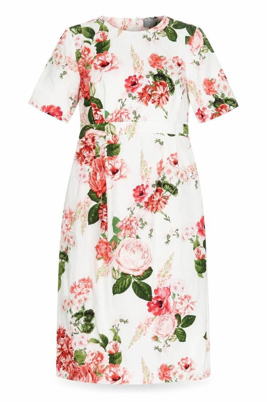 Front view of ASOS women’s white floral polyester sheath, size UK 8, crew neck zip