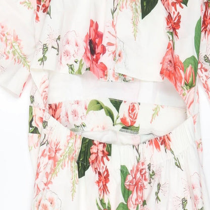 ASOS Womens White Floral Polyester Sheath Size 8 Crew Neck Zip