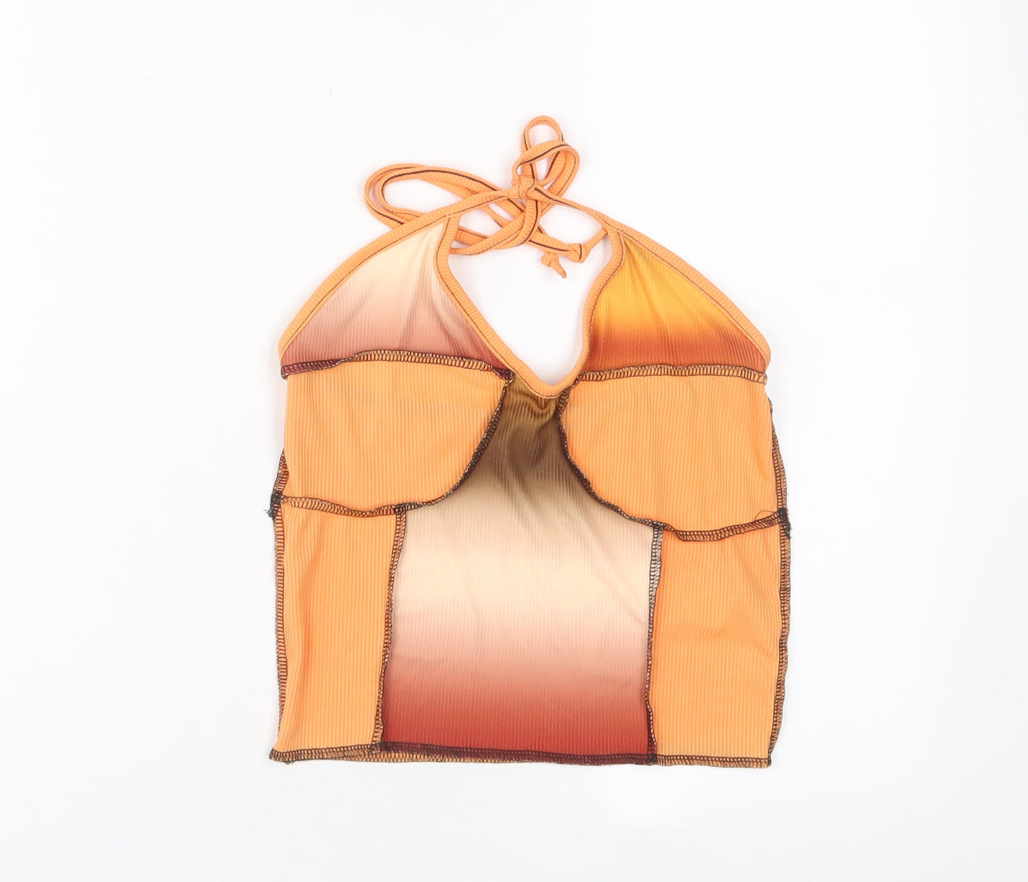 PRETTYLITTLETHING Womens Orange Polyester Cropped Tank Size 8 Halter