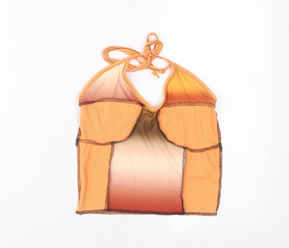 PRETTYLITTLETHING Womens Orange Polyester Cropped Tank Size 8 Halter