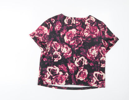 Dorothy Perkins Womens Purple Floral Polyester Basic T-Shirt Size 14 Crew Neck