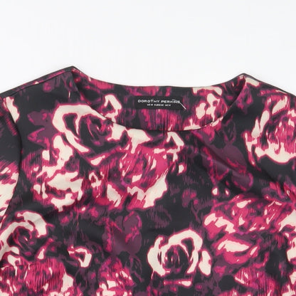 Dorothy Perkins Womens Purple Floral Polyester Basic T-Shirt Size 14 Crew Neck