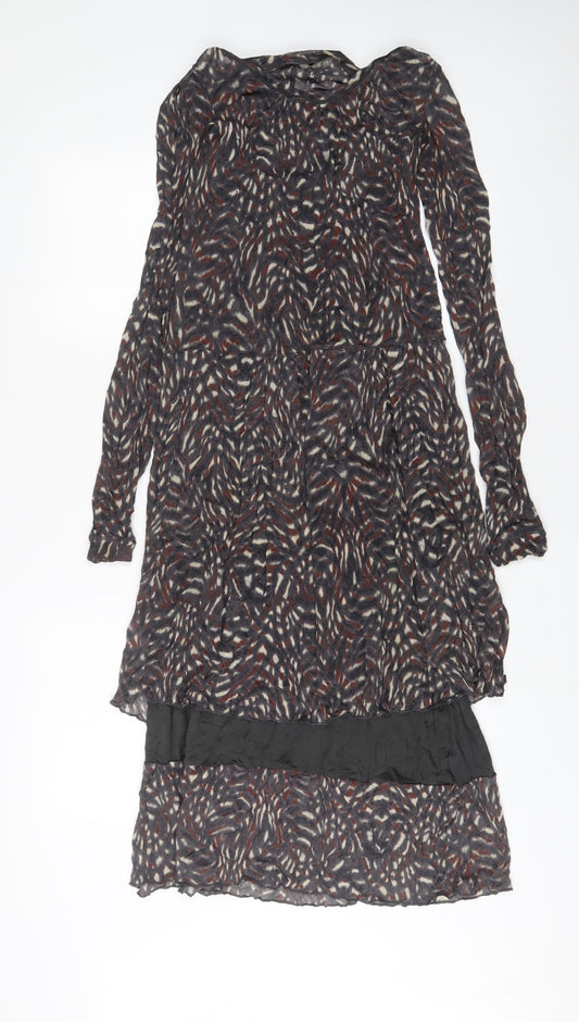 Sandwich Womens Brown Geometric Viscose A-Line Size S Boat Neck Pullover