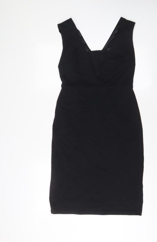 Cynthia Rowley Womens Black Polyester Sheath Size S V-Neck Zip