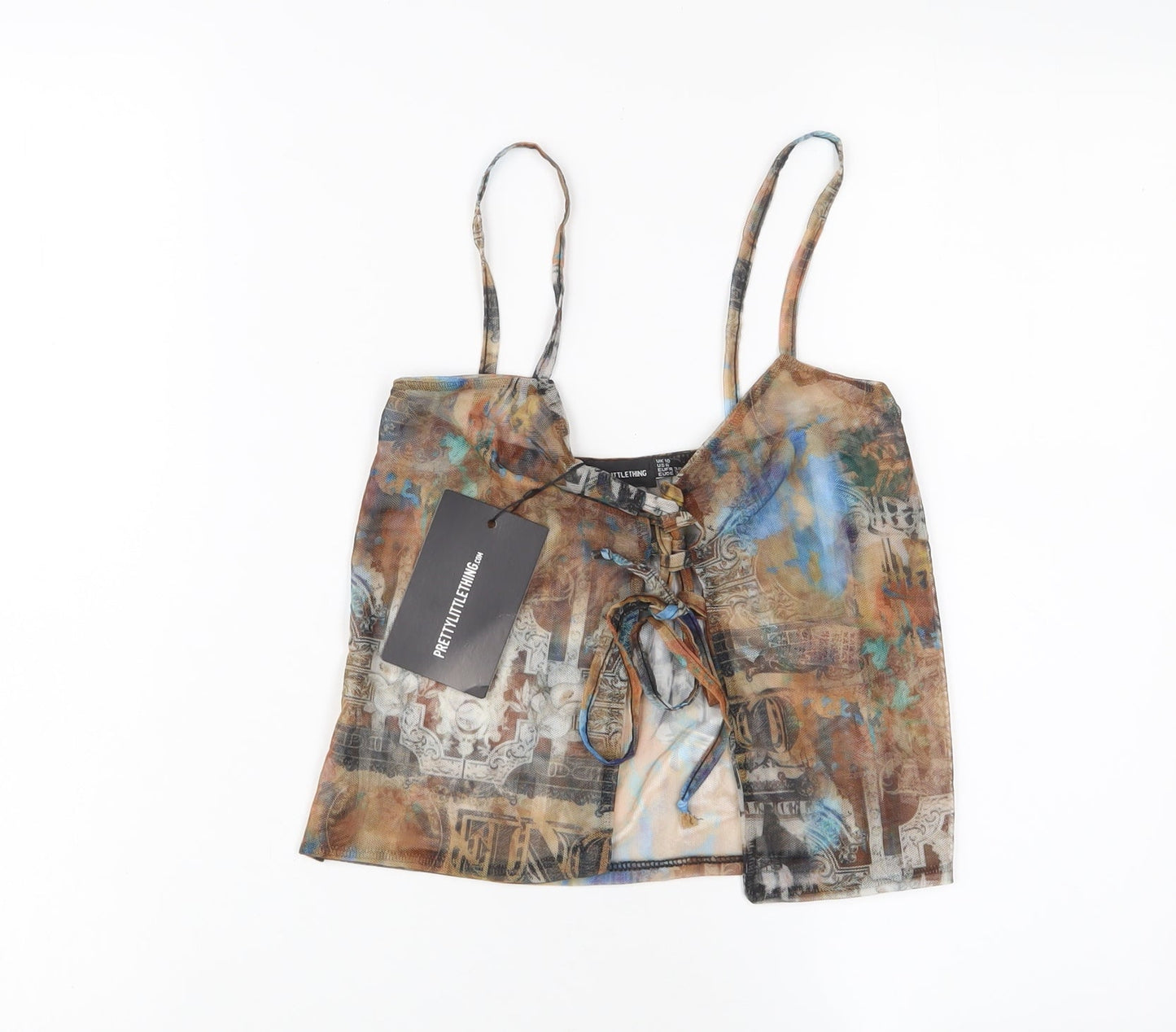 Womens UK Size 10 PRETTYLITTLETHING Gold Cropped Tank
