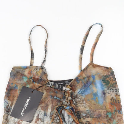Womens UK Size 10 PRETTYLITTLETHING Gold Cropped Tank