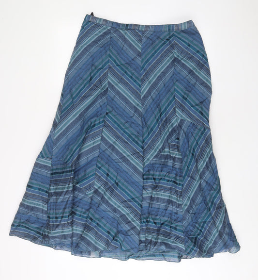 Marks and Spencer Womens Blue Cotton A-Line Skirt Size 16 Zip
