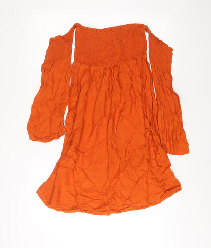 Boohoo Womens Brown Viscose A-Line Size 10 Off the Shoulder Pullover