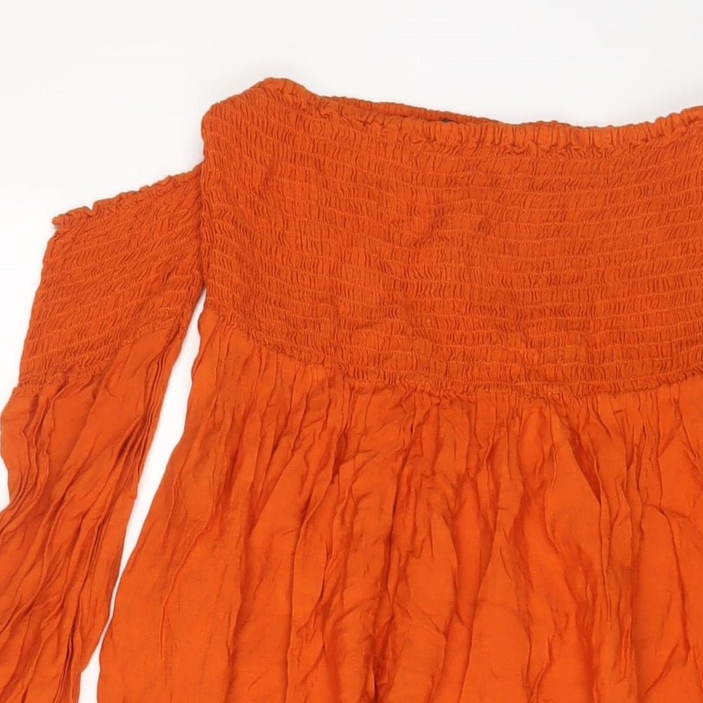 Boohoo Womens Brown Viscose A-Line Size 10 Off the Shoulder Pullover