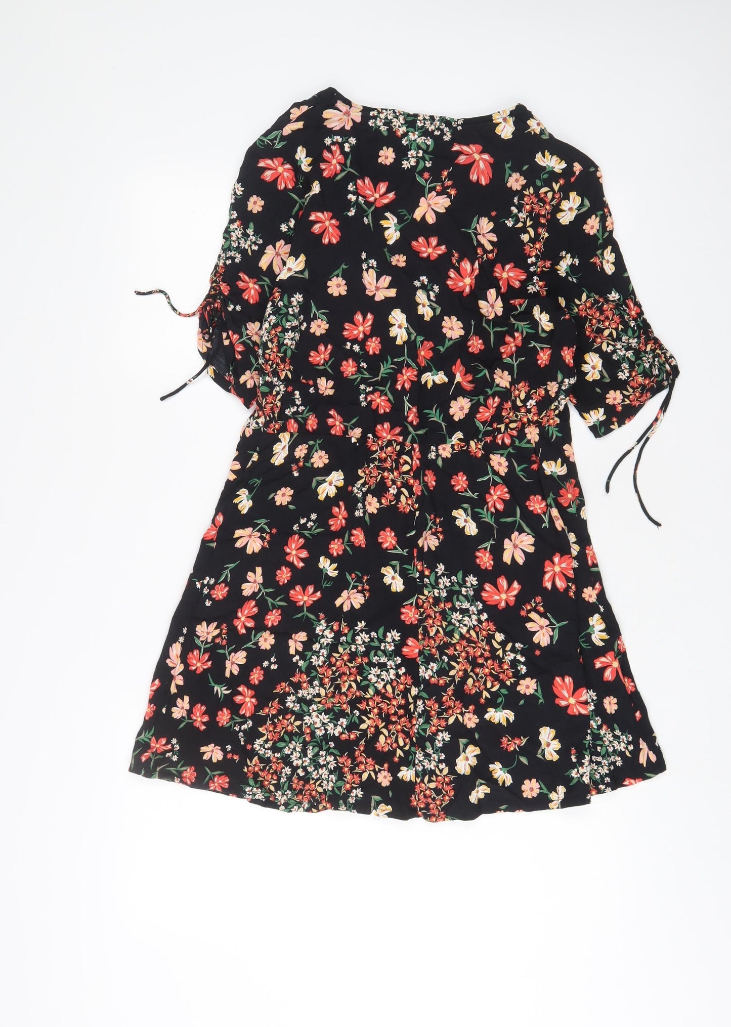 H&M Womens Black Floral Viscose A-Line Size 6 V-Neck Button