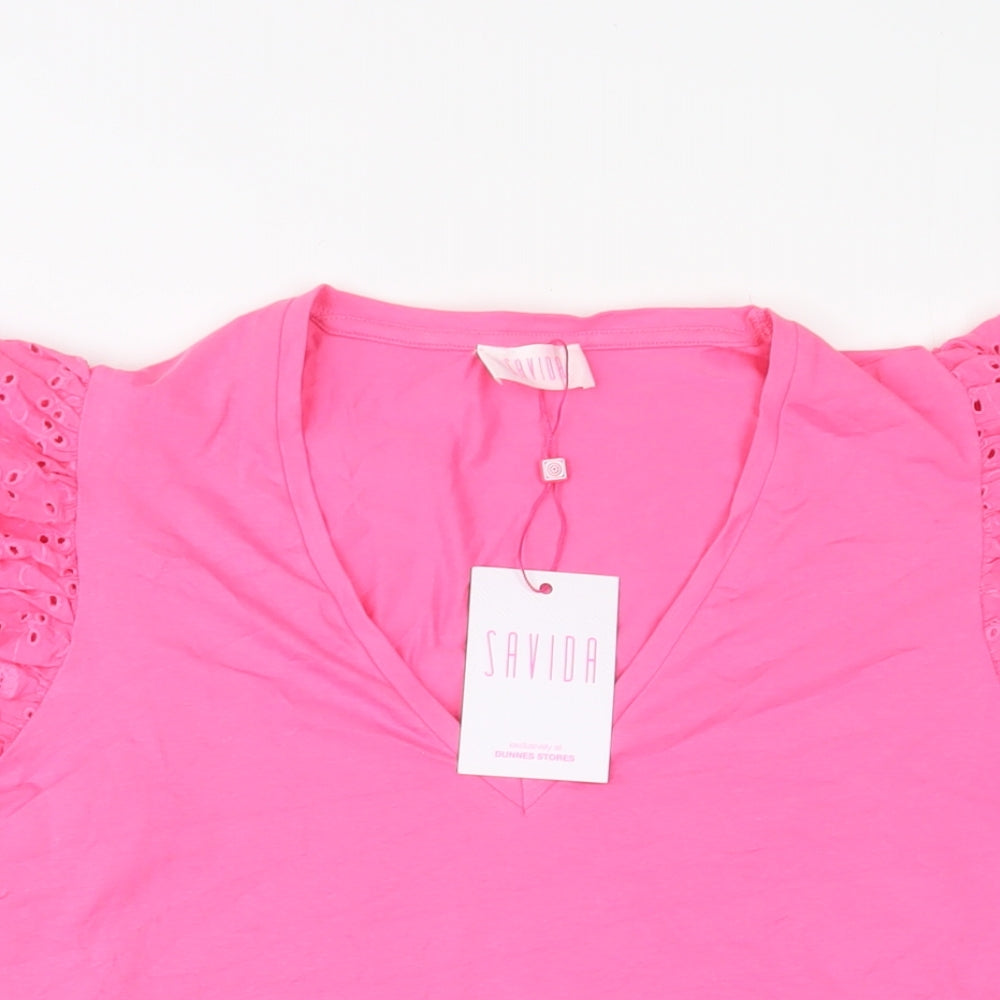 Savida Womens Pink Polyester Basic T-Shirt Size L Crew Neck - Crochet