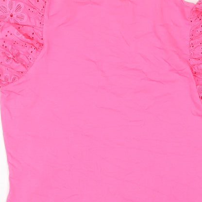Savida Womens Pink Polyester Basic T-Shirt Size L Crew Neck - Crochet