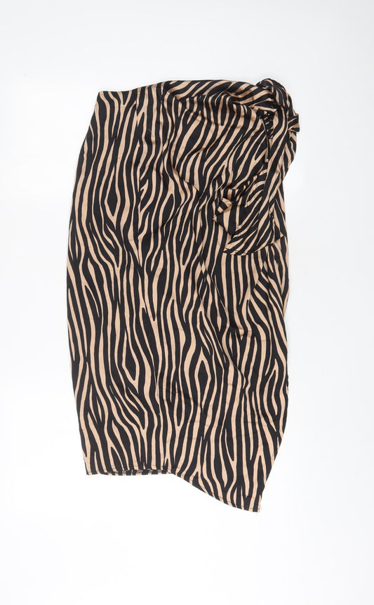 New Look Womens Brown Animal Print Polyester A-Line Skirt Size 8 Zip
