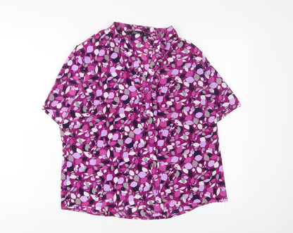 Bonmarché Womens Purple Geometric Polyester Basic T-Shirt Size 16 V-Neck - Shoulder pads