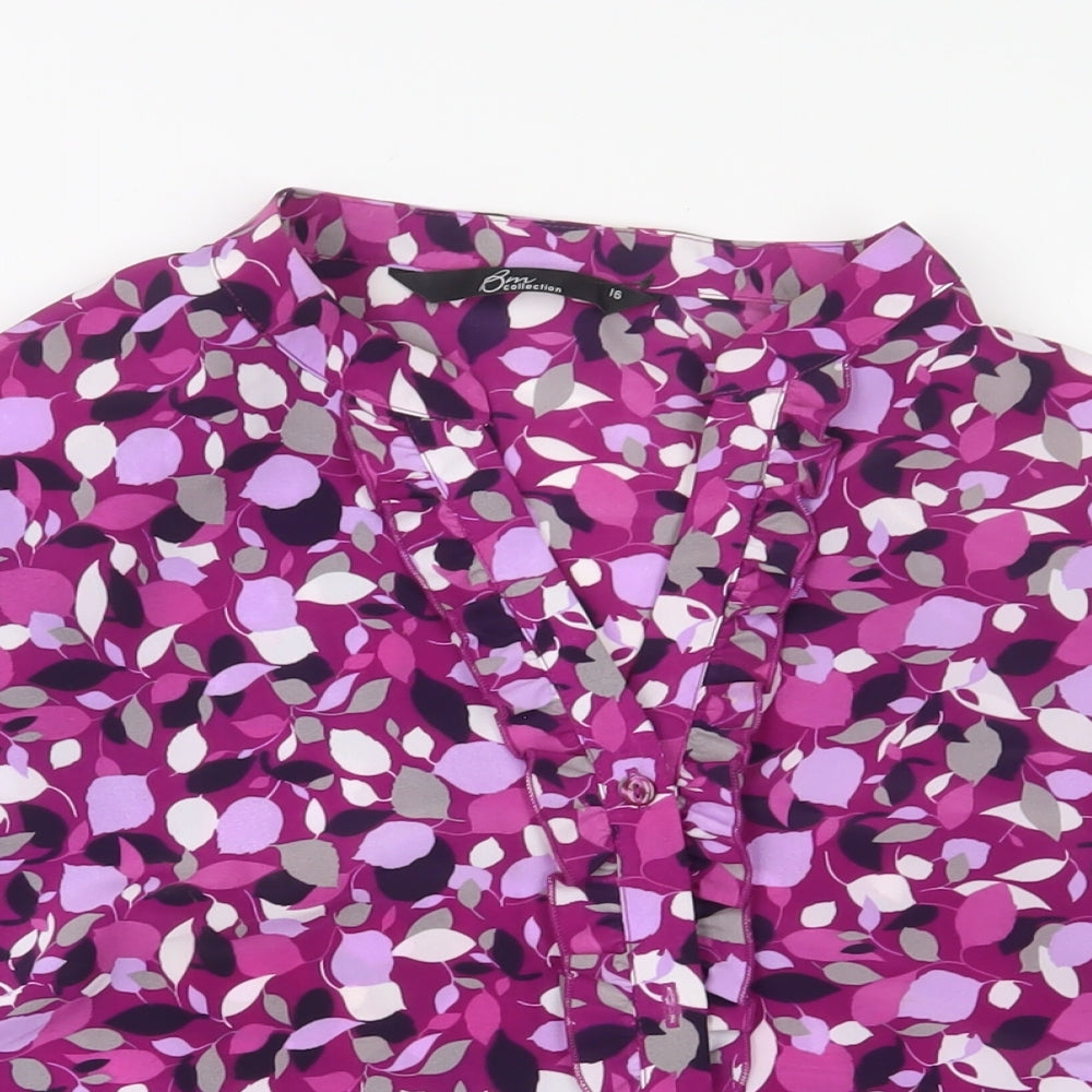 Bonmarché Womens Purple Geometric Polyester Basic T-Shirt Size 16 V-Neck - Shoulder pads