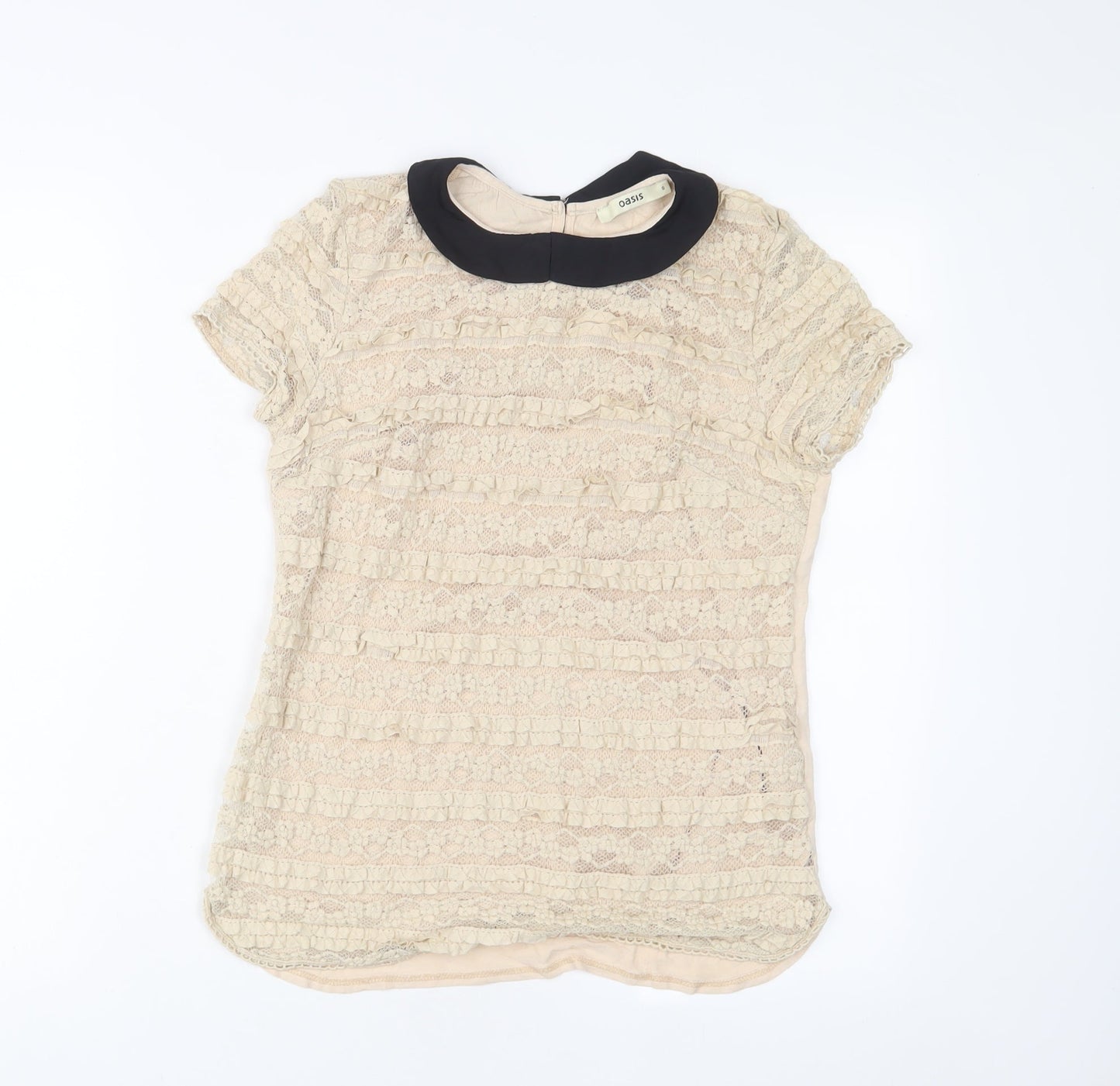 Womens UK Size S Oasis Beige Basic T-Shirt