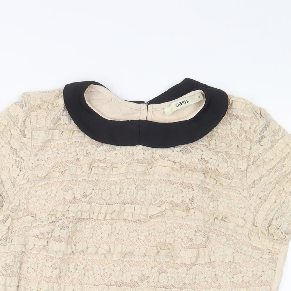 Womens UK Size S Oasis Beige Basic T-Shirt