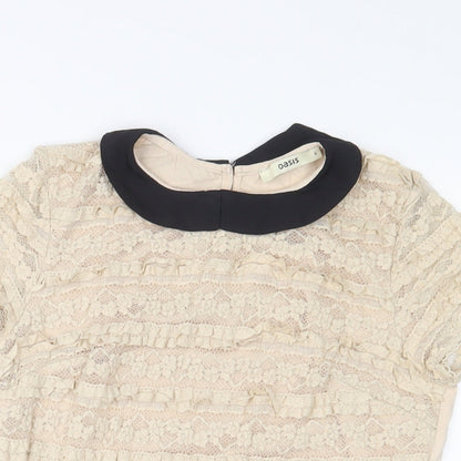 Womens UK Size S Oasis Beige Basic T-Shirt