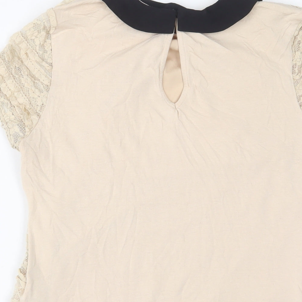 Womens UK Size S Oasis Beige Basic T-Shirt