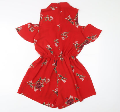 Cameo Rose Womens Red Floral Polyester Playsuit One-Piece Size 12 L3 in Zip