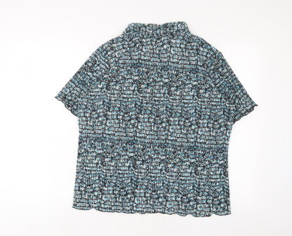 EWM Womens Blue Geometric Polyester Basic Button-Up Size 16 Collared - Pleated