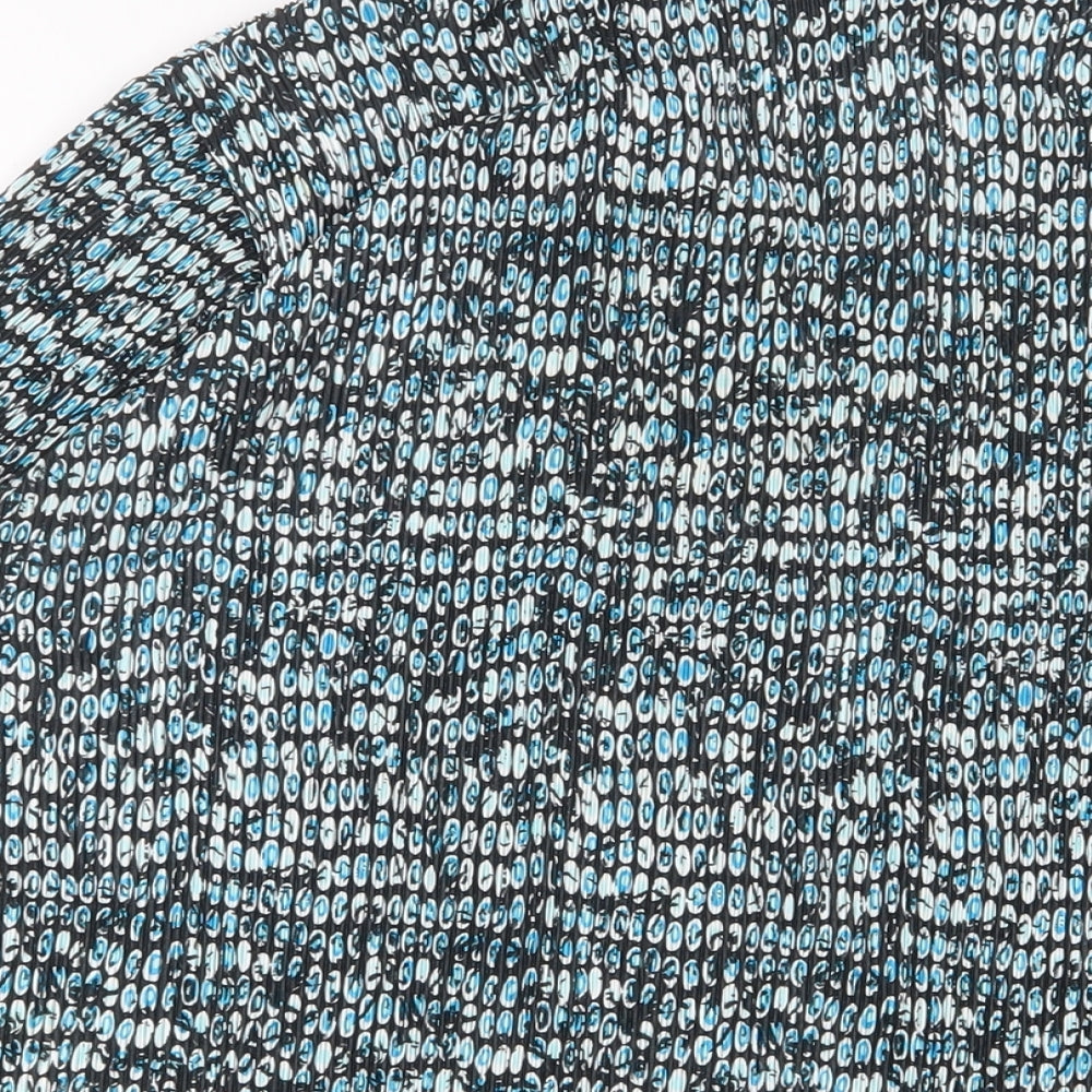 EWM Womens Blue Geometric Polyester Basic Button-Up Size 16 Collared - Pleated