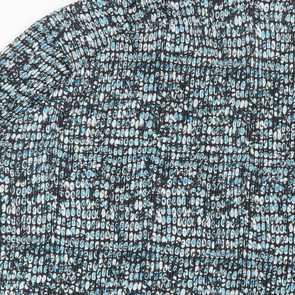 EWM Womens Blue Geometric Polyester Basic Button-Up Size 16 Collared - Pleated