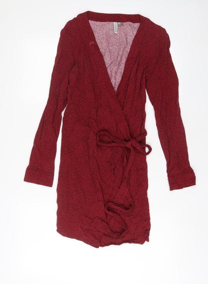 H&M Womens Red Geometric Viscose Wrap Dress Size 6 V-Neck Pullover