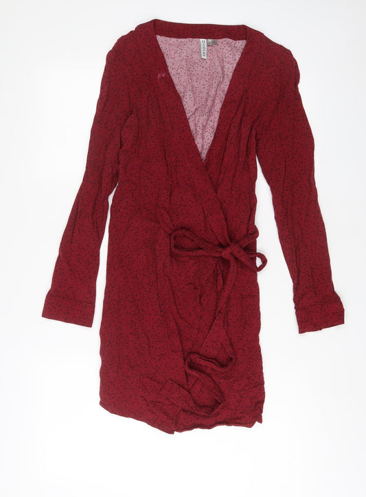 H&M Womens Red Geometric Viscose Wrap Dress Size 6 V-Neck Pullover