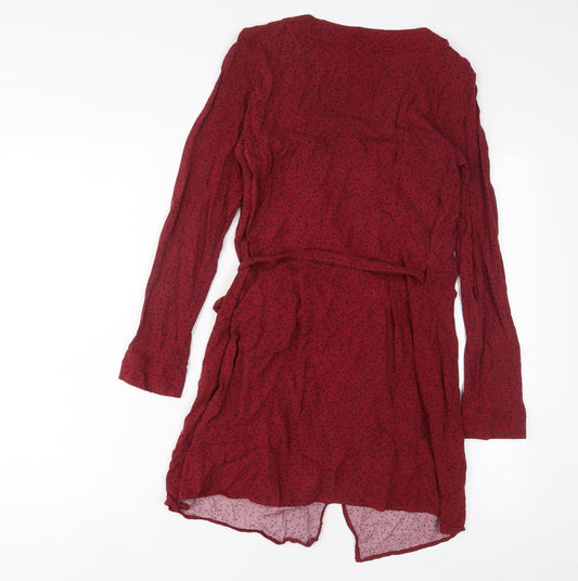 H&M Womens Red Geometric Viscose Wrap Dress Size 6 V-Neck Pullover