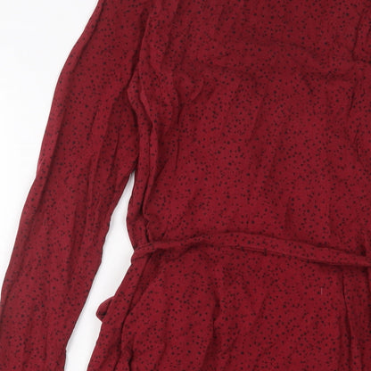 H&M Womens Red Geometric Viscose Wrap Dress Size 6 V-Neck Pullover