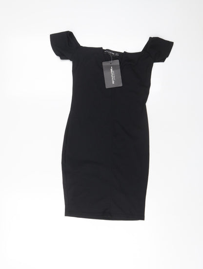 PRETTYLITTLETHING Womens Black Polyester Bodycon Size 8 V-Neck Pullover