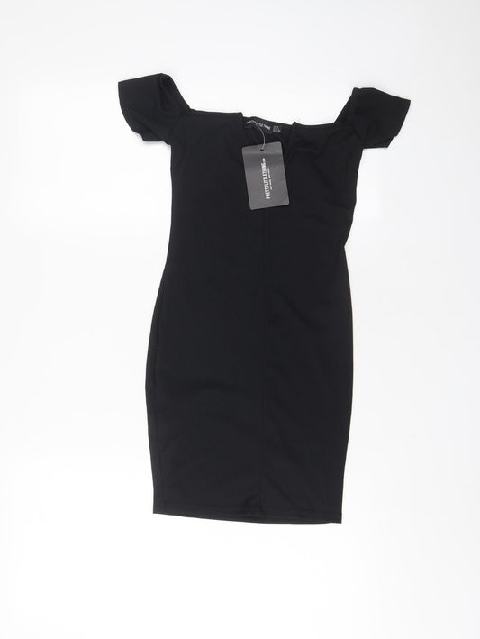 PRETTYLITTLETHING Womens Black Polyester Bodycon Size 8 V-Neck Pullover