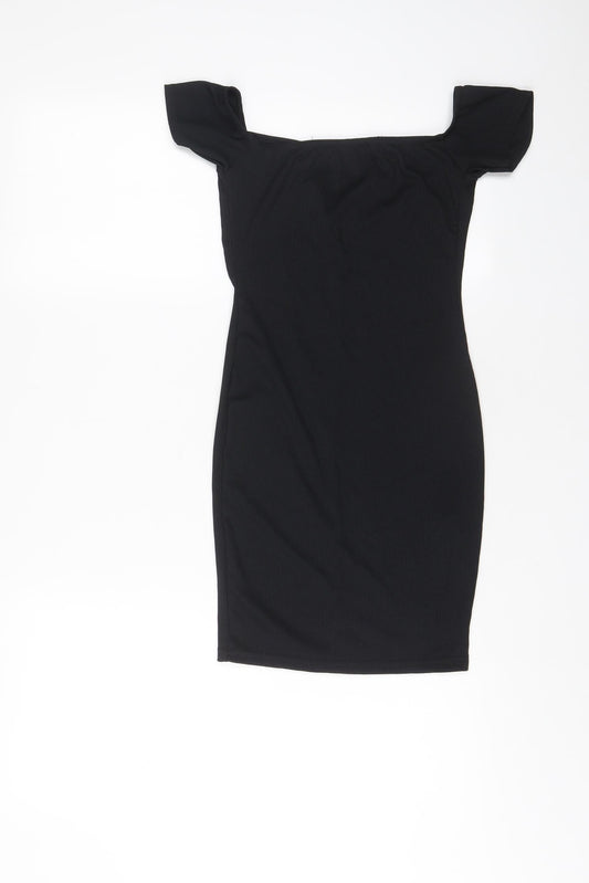 PRETTYLITTLETHING Womens Black Polyester Bodycon Size 8 V-Neck Pullover