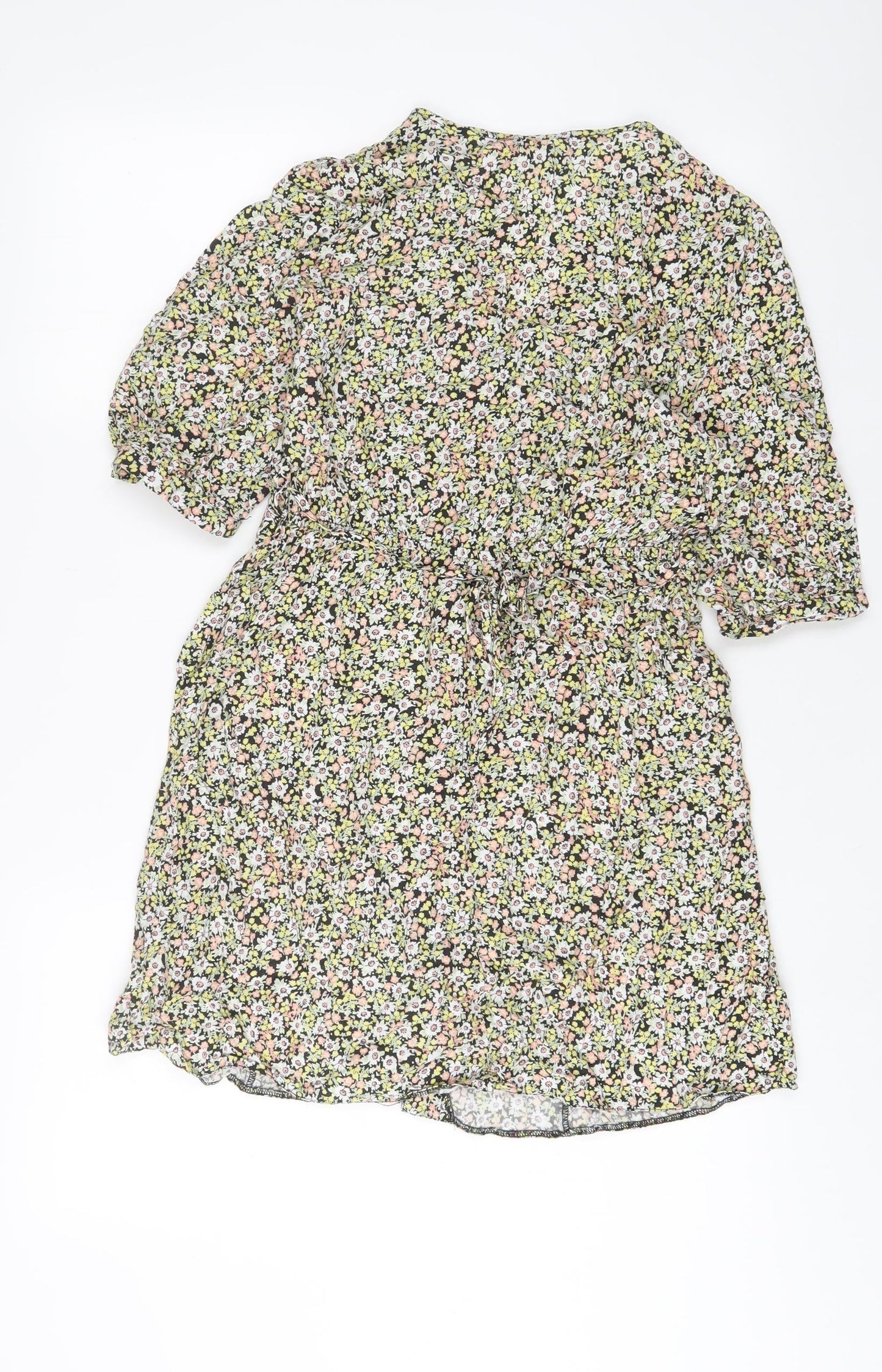 Miss Selfridge Womens Multicoloured Floral Viscose A-Line Size 10 V-Neck Button