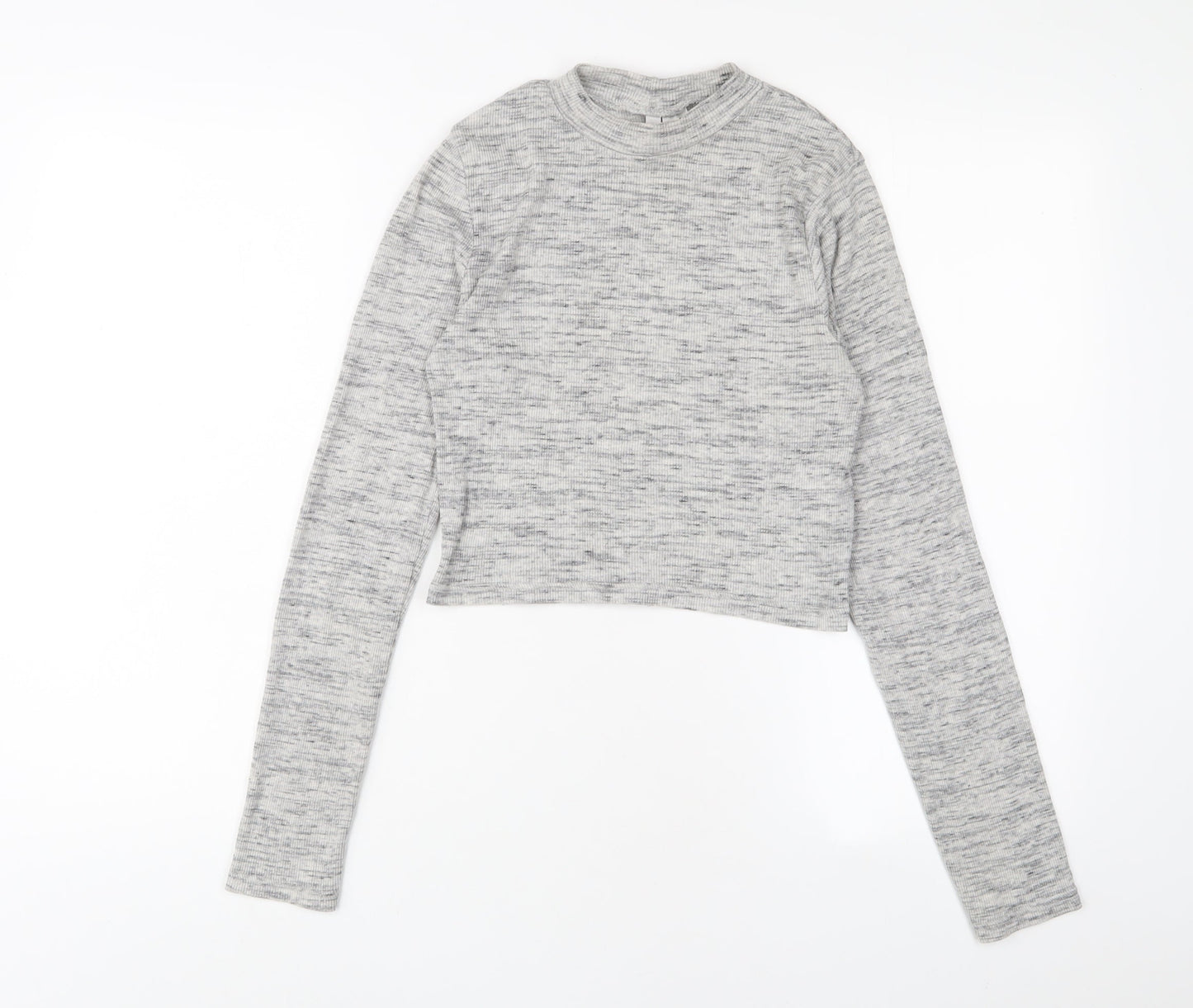 H&M Womens Grey Cotton Cropped T-Shirt Size S Crew Neck